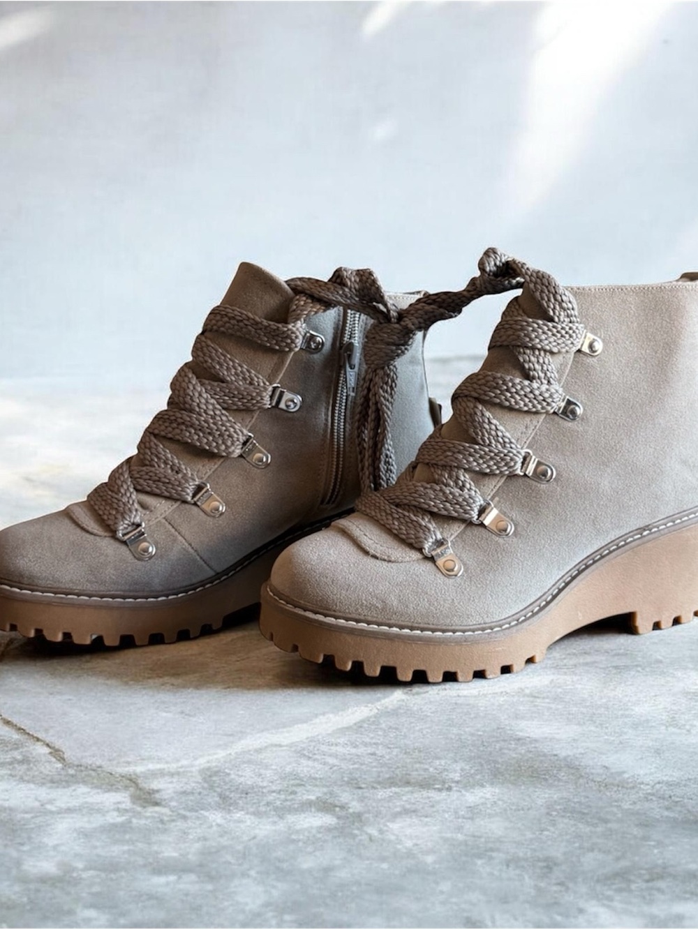 Falls Creek Taupe Lace-Up Suede Ankle Boots